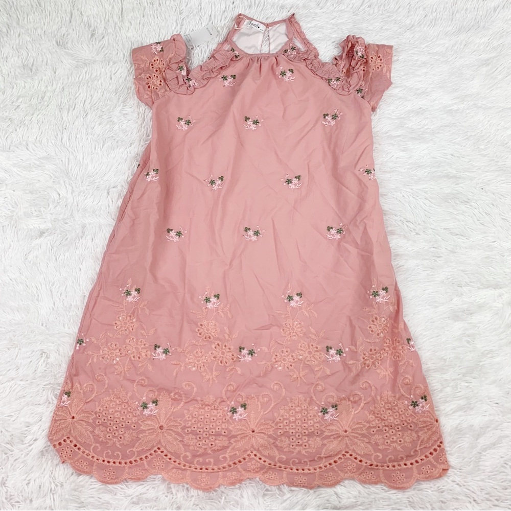 Femi cold shoulder embroidered floral a-line dress in peach orange